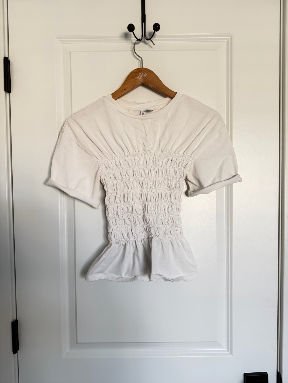 & Other Stories White Smocked Peplum Short Sleeve Top XS - Picture 2 of 4